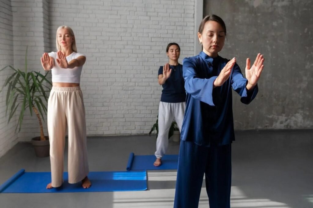 People doing wellness yoga